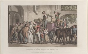 Frihed til at svække tiggere ved at forlade Yrvi, fra Journal of Sentimental Travels in the ..., 1821. af Thomas Rowlandson