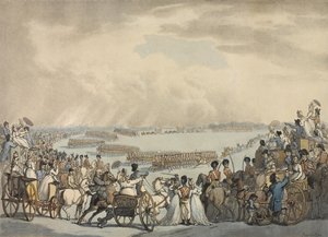 Light Horse Volunteers of London and Westminster, kommanderet af oberst Herries, anmeldt af Hans Majestæt på Wimbledon Common, 5. juli 1798 (farvet akvatint) af Thomas Rowlandson