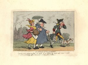 Mand og kvinde tabt på landet i en nattestorm. af Thomas Rowlandson