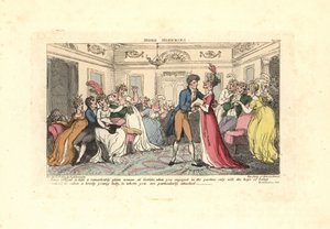 Mand tvunget til at kysse en grim kvinde til en dansefest. af Thomas Rowlandson