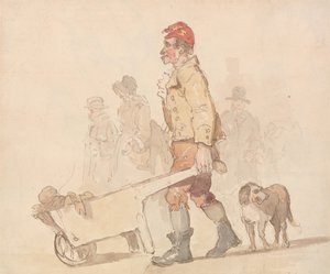 Mand med trillebør og hund af Thomas Rowlandson