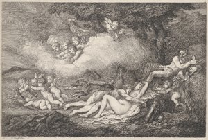 Mars og sovende Venus med Putti, 1799., 1799. af Thomas Rowlandson