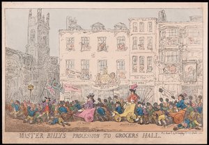 Master Billys Procession til Grocers Hall, pub. 1784 (håndfarvet gravering) af Thomas Rowlandson