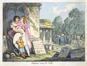 Meditationer blandt gravene (farve litho) af Thomas Rowlandson