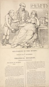 Melpomene i dyb nedtur; eller: Børneleg forsvaret af teatermonarker af Thomas Rowlandson