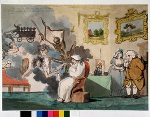 Psykisk sygdom og visioner: hypokondriet - tegning af Rowlandson af Thomas Rowlandson