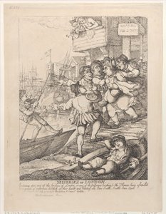 Miseries of London: Går ind på nogen af Londons broer eller et hvilket som helst af passet..., 14. juli 1807. af Thomas Rowlandson
