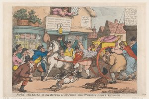 Endnu flere ulykker: Bunden på hr. Figgs gamle whiskyflaske brød igennem af Thomas Rowlandson