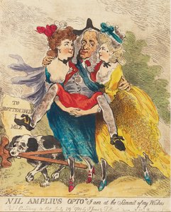 Nil Amplius Opto Jeg er på toppen af mine ønsker, pub. 1780 (håndkoloreret gravering af Thomas Rowlandson