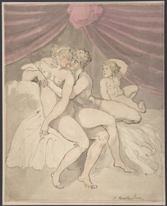 Nøgent par i en omfavnelse af Thomas Rowlandson
