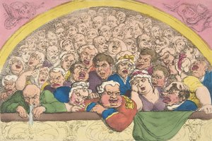 Duehul. A Convent Garden Contrivance to Coop up the Gods, 20. februar ..., 20. februar 1811. af Thomas Rowlandson