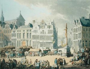 Place de Mer i Antwerpen (tryk udgivet af Ackermann af Thomas Rowlandson