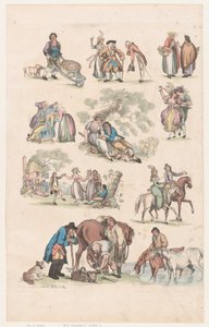 Tavle 14, Omrids af Figurer, Landskaber og Kvæg...til Brug for Lærere, Ju..., 1. Juni 1790. af Thomas Rowlandson