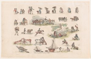 Tavle 2, Omrids af Figurer, Landskaber og Kvæg...til Lærernes Brug, Ma..., 8. Marts 1790. af Thomas Rowlandson