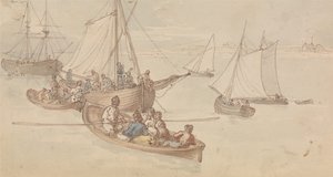 Fritidsbåde i en flodmunding af Thomas Rowlandson