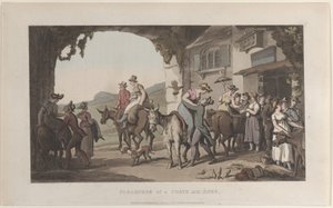 Pleasures of a Poste Aux Ânes, fra Journal of Sentimental Travels in the Southern Provin..., 1821. af Thomas Rowlandson