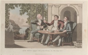 Quae Genus Engaged with Jovial Friends, Eller-Hvem synger bedst, fra The History o..., 1. januar 1822. af Thomas Rowlandson