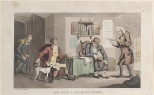 Quae Genus & The Money Lenders, fra The History of Johnny Quae Genus, The L..., 1. september 1821. af Thomas Rowlandson