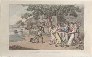 Quae Genus ved en fåreklipning, fra The History of Johnny Quae Genus, The Li..., 1. februar 1822. af Thomas Rowlandson