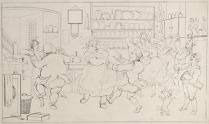 Quae Genus in the Sports of the Kitchen, fra The History of Johnny Quoe Genus: the Little..., 1822. af Thomas Rowlandson