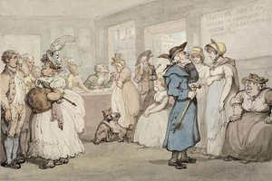 Registerkontor for Ansættelse af Tjenere, ca. 1805 (pen & blæk med akvarel på papir) af Thomas Rowlandson
