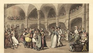 Fester i kostume ved et maskebal i et stort teater af Thomas Rowlandson