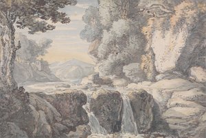 Flodlandskab med et vandfald af Thomas Rowlandson