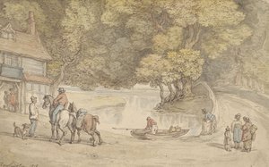 Landligt motiv med en flod og en bro af Thomas Rowlandson