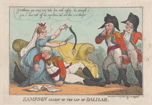 Sampson sover på Dalilahs skød, 19. marts 1809., 19. marts 1809. af Thomas Rowlandson