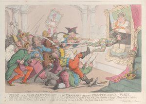 Scene i en ny pantomime, der skal opføres på Theatre Royal Paris, 12. april 1815., 12. april 1815 af Thomas Rowlandson
