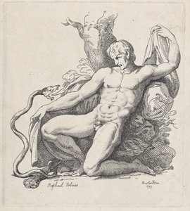 Slang angriber en nøgen mand, 1799., 1799. af Thomas Rowlandson