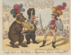 Tvekamp i Moorfields eller storsindede Paul O! - der udfordrer alle O! (fra: Caricature, bd. 4) af Thomas Rowlandson