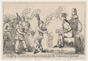 Sir Jeffery Dunstan fremlægger en tale fra Garratt Kommune af Thomas Rowlandson