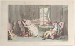 Sleeping Tête à Tête, ved et første besøg af Don Luigi, fra Napoli og Campag..., 1. juni 1815. af Thomas Rowlandson