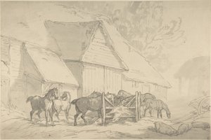 Stalden med heste af Thomas Rowlandson