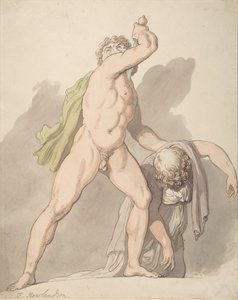 Stående nøgen mand støtter besvimende kvinde Ludovisi Gallien i Uffizierne, 1780-1827. af Thomas Rowlandson