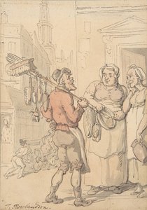Gadescene: Sælger af børster, 1780-1827. af Thomas Rowlandson
