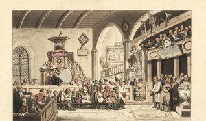 Søndagsgudstjeneste i en landskirke, Regency Era af Thomas Rowlandson