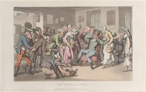 Ankomsten til Paris, fra Journal of Sentimental Travels in the Southern Provinces of Fr..., 1820. af Thomas Rowlandson