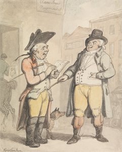 Bookmakeren og hans kunde uden for Ram Inn i Newmarket af Thomas Rowlandson