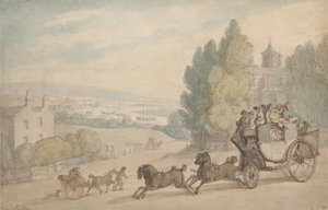Diligencen fra Canterbury til Dover passerer Vanbrugh Castle af Thomas Rowlandson