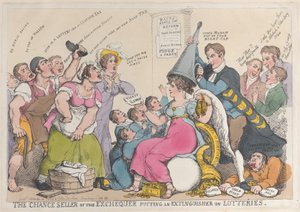 Chancesælgeren af statskassen sætter en ildslukker på lotterier, sep..., 18. september 1823. af Thomas Rowlandson