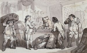 The Coach Booking Office: Thomas Rowlandson og Henry Wigstead reserverer deres passage, af Thomas Rowlandson