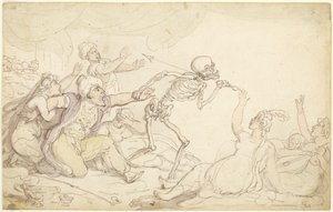 Dødens dans: Naboben pågrebet i sit harem af Thomas Rowlandson