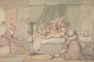»Lægen har så alvorlige blå mærker, at det anses for nødvendigt at anvende koppeterapi« af Thomas Rowlandson