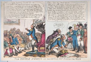 The Double Humbug or the Devils Imp Praying for Peace, 1. januar 1814., 1. januar 1814. af Thomas Rowlandson