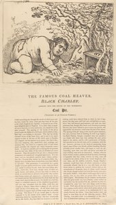 Den berømte kulbærer, Black Charley, kigger ned i indgangen til den fantastiske kulmine af Thomas Rowlandson
