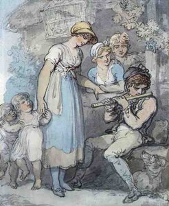 Fløjtespilleren (pen, akvarel og blyant på papir) af Thomas Rowlandson