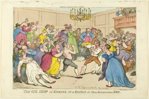 The Gig Shop eller Kicking up a Breeze på Nell Hammiltons Hop af Thomas Rowlandson