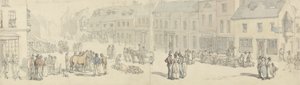 The High Street på markedsdagen, Newport, Isle of Wight, ca. 1797-1800 (pen & blæk & wc på papir) af Thomas Rowlandson